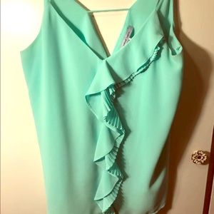 Mint green chiffon tank blouse with ruffle NWOT
